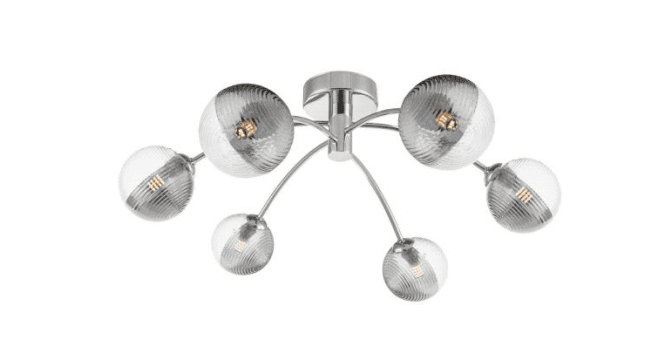 Där Lighting Izzy 6lt Semi Flush Polished Chrome With Smoked/Clear Ribbed Glass