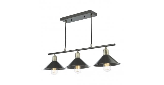 Där Lighting Jalen 3 Light Bar Pendant Graphite Antique Brass