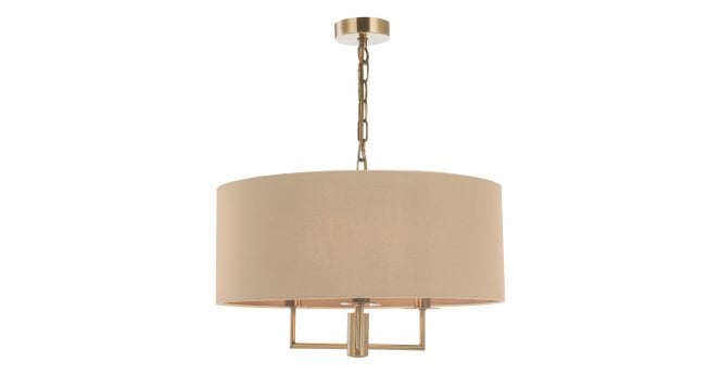 Där Lighting Jamelia 3 Light Shadelier Antique Brass Taupe Shade
