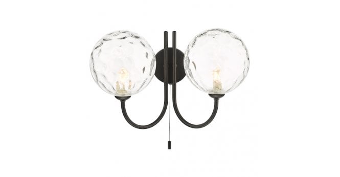 Där Lighting Jared 2 Light Wall Light Matt Black With Clear Dimpled Glass