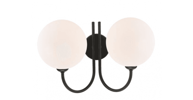 Där Lighting Jared 2 Light Wall Light Matt Black With Opal Glass