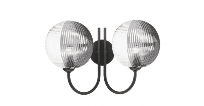 Där Lighting Jared 2 Light Wall Light Matt Black With Smoked/Clear Ribbed Glass