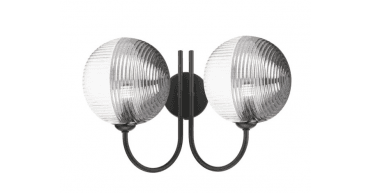 Jared 2 Light Wall Light Matt Black With Smoked/Clear Ribbed Glass
