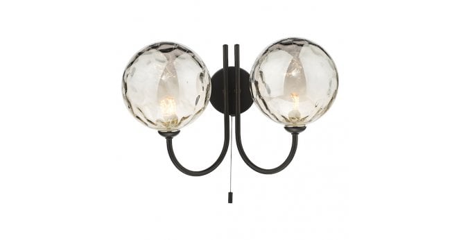 Där Lighting Jared 2 Light Wall Light Matt Black With Smoked Dimpled Glass