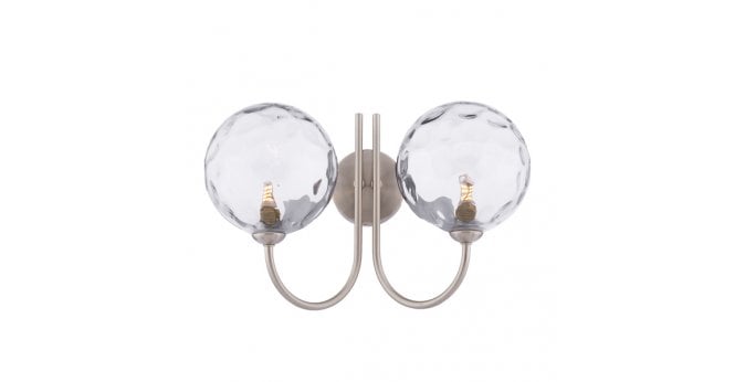 Där Lighting Jared 2 Light Wall Light Satin Nickel & Dimpled Clear Glass