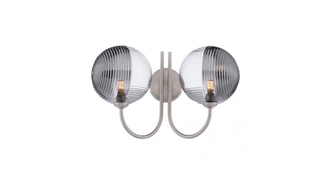 Där Lighting Jared 2 Light Wall Light Satin Nickel & Smoked/Clear Ribbed Glass
