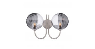 Jared 2 Light Wall Light Satin Nickel & Smoked/Clear Ribbed Glass