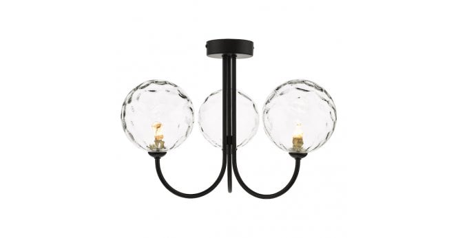 Där Lighting Jared 3 Light Semi Flush Matt Black With Clear Dimpled Glass