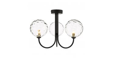 Jared 3 Light Semi Flush Matt Black With Clear Dimpled Glass
