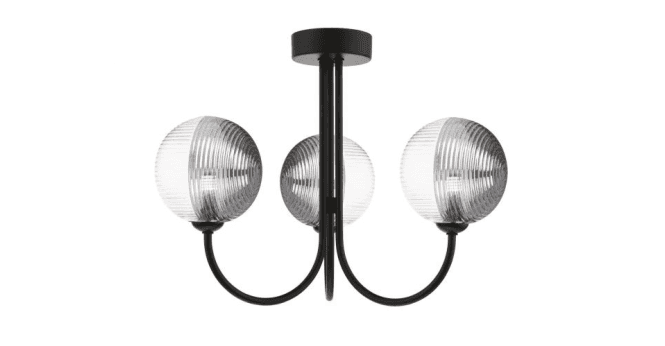 Där Lighting Jared 3 Light Semi Flush Matt Black With Smoked/Clear Ribbed Glass