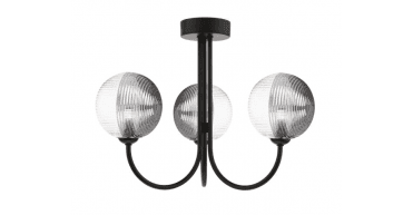 Jared 3 Light Semi Flush Matt Black With Smoked/Clear Ribbed Glass
