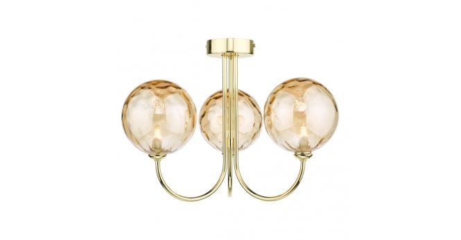 Där Lighting Jared 3 Light Semi Flush Polished Gold Champagne Dimpled Glass