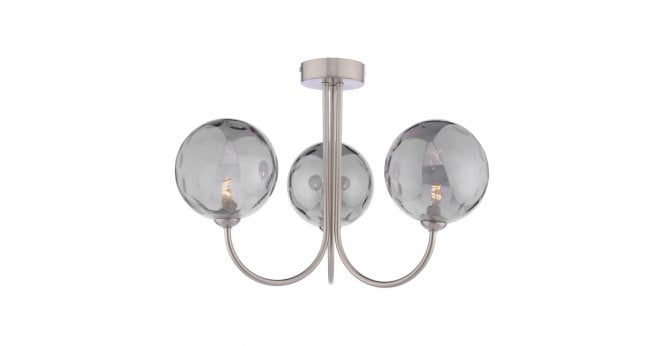 Där Lighting Jared 3 Light Semi-Flush Satin Nickel and Smoked Dimpled Glass