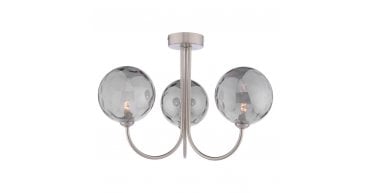 Jared 3 Light Semi-Flush Satin Nickel and Smoked Dimpled Glass