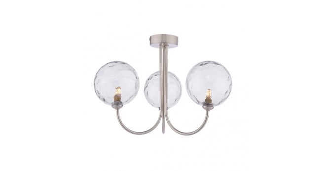 Där Lighting Jared 3 Light Semi-Flush Satin Nickel & Dimpled Clear Glass