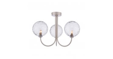 Jared 3 Light Semi-Flush Satin Nickel & Dimpled Clear Glass