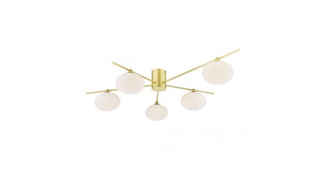 Där Lighting Jasper 5 Light Semi-Flush Satin Gold and Opal Glass