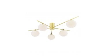 Jasper 5 Light Semi-Flush Satin Gold and Opal Glass