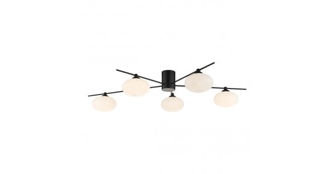 Där Lighting Jasper 5lt Semi Flush Matt Black Opal Glass