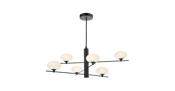 Där Lighting Jasper 6 Light Pendant Matt Black Opal Glass