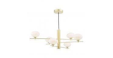 Jasper 6 Light Pendant Satin Gold and Opal Glass