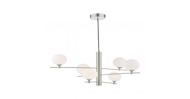 Jasper 6 Light Pendant Satin Nickel and Opal Glass