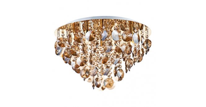 Där Lighting Jester 5 Light Flush Gold complete with Amber Droppers
