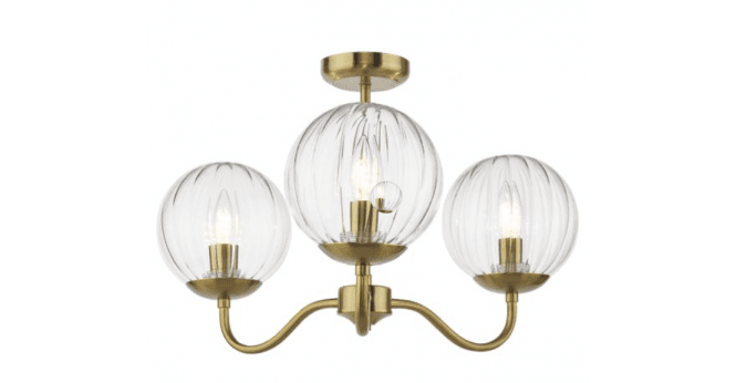 Där Lighting Jocelyn 3 Light Semi-Flush Natural Brass and Glass