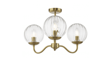 Jocelyn 3 Light Semi-Flush Natural Brass and Glass