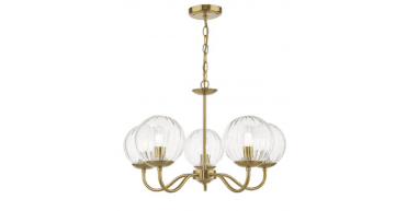 Jocelyn 5 Light Armed Pendant Natural Brass and Glass