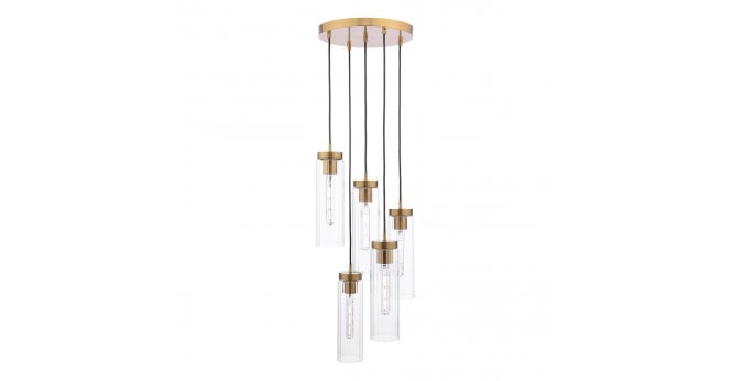 Där Lighting Jodelle 5 Light Cluster Pendant Polished Bronze and Glass
