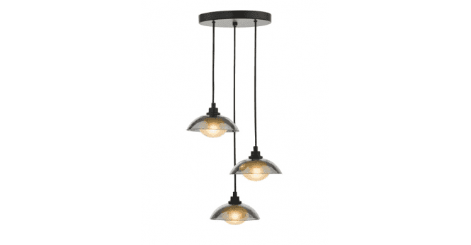Där Lighting Kadience 3 Light Cluster Pendant Satin Black and Smoked Glass