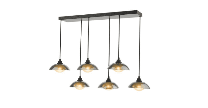 Där Lighting Kadience 6 Light Bar Pendant Satin Black and Smoked Glass