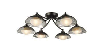 Kadience 6 Light Semi-Flush Satin Black and Smoked Glass