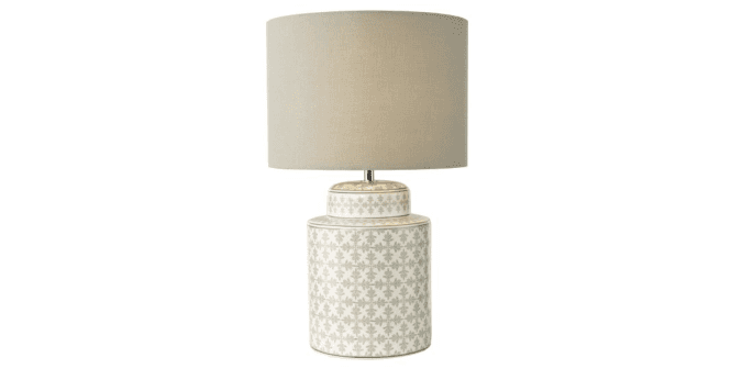 Där Lighting Kedron Table Lamp Grey Ceramic and Satin Chrome With Shade