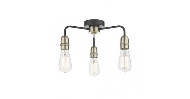 Där Lighting Kiefer 3 Light Flush Black & Antique Brass