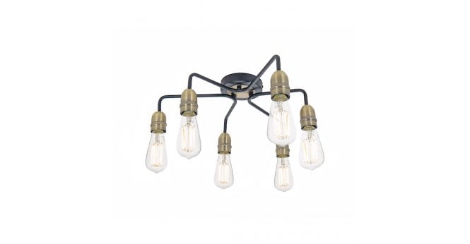 Där Lighting Kiefer 6 Light Flush Black & Antique Brass
