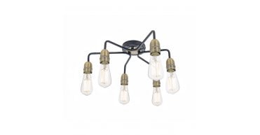 Kiefer 6 Light Flush Black & Antique Brass