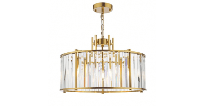Där Lighting Kiran 5 Light Pendant Natural Brass and Crystal