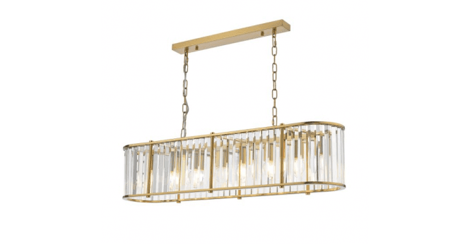 Där Lighting Kiran 7 Light Bar Pendant Natural Brass and Crystal