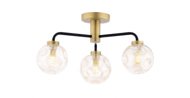 Lainey 3 Light Semi-Flush Matt Black and Antique Brass With Closed Organic Amber Glass