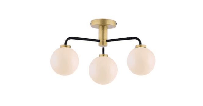 Där Lighting Lainey 3 Light Semi-Flush Matt Black and Antique Brass With Opal Glass