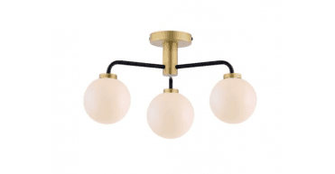 Lainey 3 Light Semi-Flush Matt Black and Antique Brass With Opal Glass