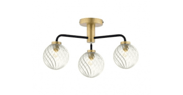 Lainey 3 Light Semi-Flush Matt Black and Antique Brass With Twisted Glass
