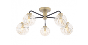 Lainey 5 Light Semi-Flush Matt Black and Antique Brass With Closed Organic Amber Glass