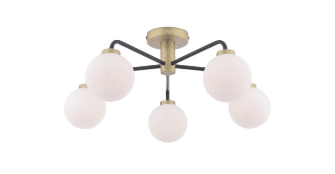Där Lighting Lainey 5 Light Semi-Flush Matt Black and Antique Brass With Opal Glass