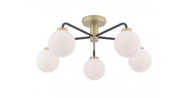 Lainey 5 Light Semi-Flush Matt Black and Antique Brass With Opal Glass