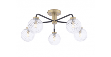 Lainey 5 Light Semi-Flush Matt Black and Antique Brass With Twisted Glass