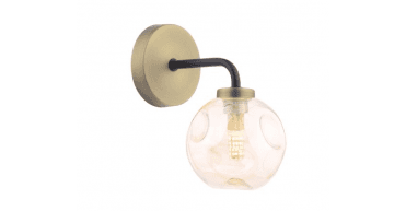 Lainey Wall Light Matt Black and Antique Brass With Closed Organic Amber Glass