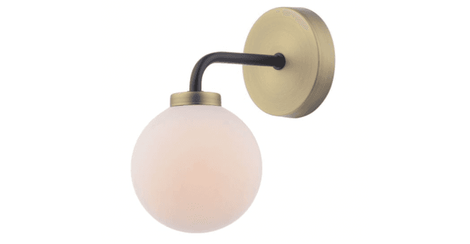 Där Lighting Lainey Wall Light Matt Black and Antique Brass With Opal Glass